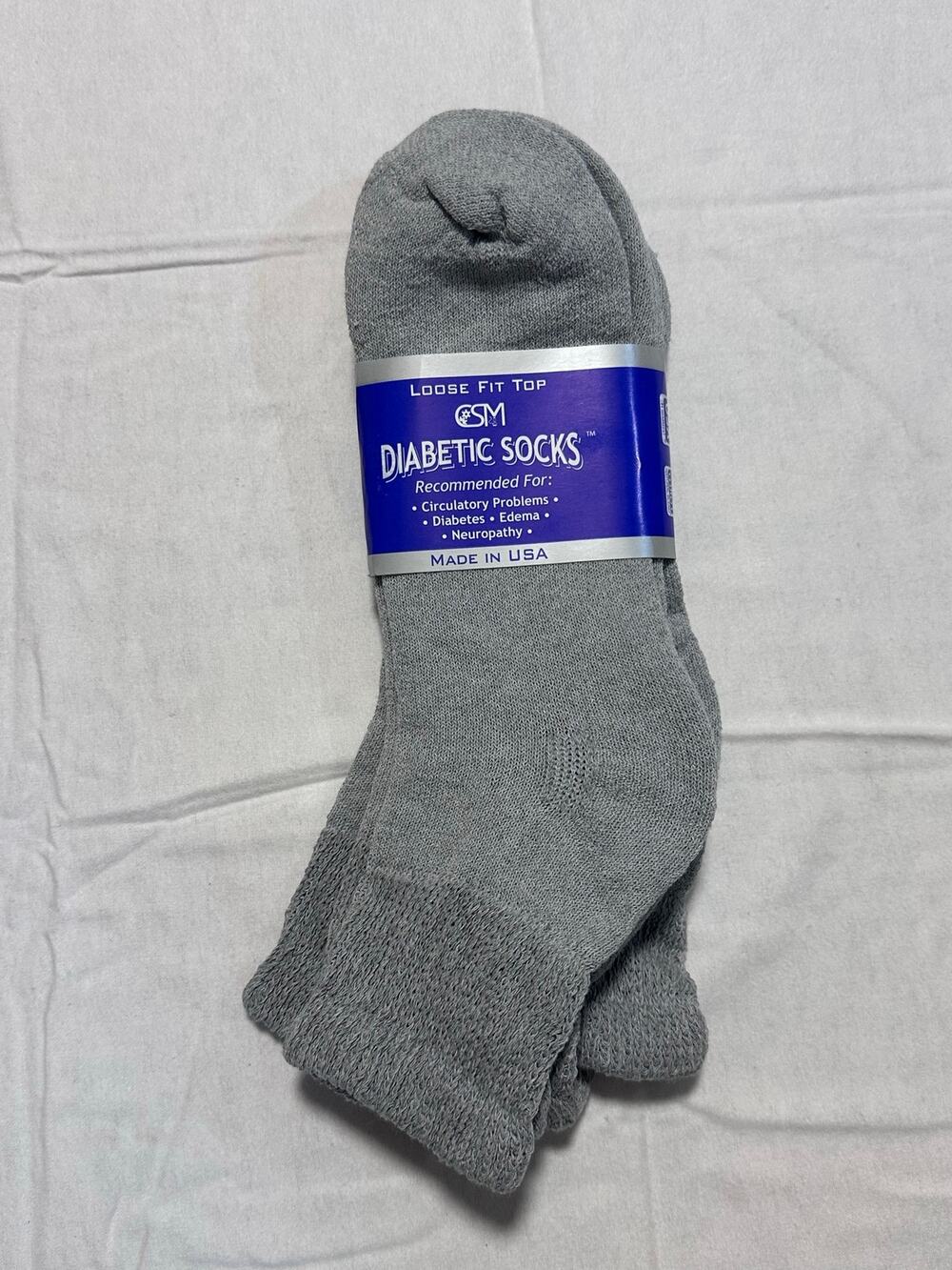 CSM Diabetic Socks Gray Loose Fit Top Size 10-13 Made in USA New Mens Womans